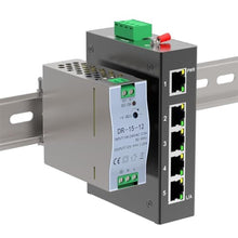 Load image into Gallery viewer, 5 Port 100Mb Unmanaged Industrial Switch, with 15W Power Supply, DIN Rail, Grey_1
