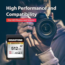 Load image into Gallery viewer, 5-Years Data Recovery GIGASTONE 512GB SD Card, 4K Camera Pro MAX, Speed Up to 150MB/s, UHS-I A2 4K SDXC Memory Card High Speed 4K UHD Video Compatible with Kodak Digital Camera, with 1 Mini case, GBKCameraProMAXSDCardPack_707
