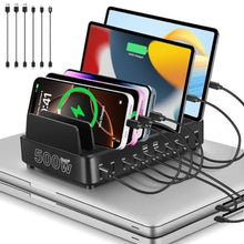 Load image into Gallery viewer, 500W Charging Station for Multiple Devices, 10-Port USB C Fast Charger Stations,Dual USB-C 120W and 8 Ports Fast Charging Multi-Device Organizer Charging Dock Hub for Laptop Phone Tablet, Black_1
