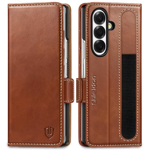 SHIELDON Wallet Case for Galaxy Z Fold7 2025, Genuine Leather Folio Case, Stand Function, RFID Blocking Card Slot Shock-Absorbent Compatible with Galaxy Z Fold 7 8.0
