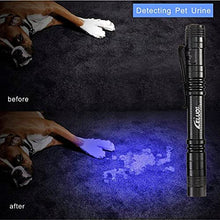 Load image into Gallery viewer, 2 Pack UV Penlight Flashlight with Clip?Mini LED Handheld Tactical Pocket Torch with High Lumens?Blacklight Detector for Money Detector,Pet Urine,Pet Stains and Bed Bug short1 (short purple light)
