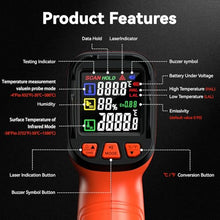 Load image into Gallery viewer, &#39;-58°F to 2732°F Infrared Thermometer Temperature Gun with Thermocouple Probe, 50:1 Laser Temperature Gun for Humidity Measurement, BBQ, AC, High Temp Gun for Engine, Kiln, Forging, Industrial Use
