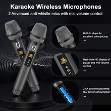 Load image into Gallery viewer, HWWR Karaoke Machine with 2 Wireless Microphones, Portable Karaoke Machine for Adults and Kids, Bluetooth Speaker with Microphone, PA System &amp; LED Lights for Home Singing Outdoor Party, Music Gifts
