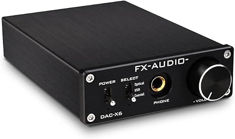 FX-Audio DAC-X6 Headphone amp Mini HiFi 2.0 Digital Audio Decoder DAC Input USB/Coaxial/Optical Output RCA/Headphone Amplifier 24Bit/96KHz DC12V (Black)