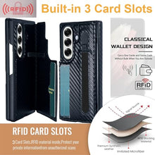 Load image into Gallery viewer, MSOTES for Galaxy Z Fold 7 Wallet Case with Screen Protector, Built-in Kickstand &amp; Hinge Protection, 3 RFID Blocking Card Slots Carbon Fiber Texture Leather Case for Samsung Galaxy Z Fold7 (Black)
