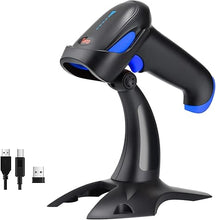 Load image into Gallery viewer, Tera Barcode Scanner Wireless 1D 2D QR with Stand: Battery Level Indicator 3 in 1 Works with Bluetooth 2.4G Wireless USB Wired Handheld Bar Code Reader with Vibration Alert HW0002 Blue
