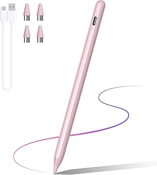 DRYMOKINI Stylus Pen, Active Stylus Pen Touch Screens Compatible for Android and iOS Tablet/Phones, Rechargeable Universal Stylus Pencil Compatible for A-pple/i-Pad/Phone Tablet, Pink