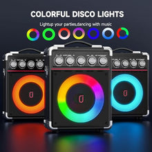 Load image into Gallery viewer, HWWR Karaoke Machine, Portable PA System with 2 Wireless Microphones for Adults Kids, Karaoke Speaker with Microphones &amp; DJ Lights for Home Party Gathering, Echo/Bass/Treble Adjustment, TWS
