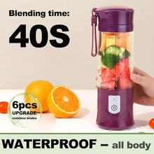 Load image into Gallery viewer, Portable Blender, USB Travel Juice Bottle Personal Travel Blender for Shakes and Smoothies Baby Food Mixing Machince with Updated 6 Blades 4000mAh Rechargeable Battery,13Oz Bottle(purple)
