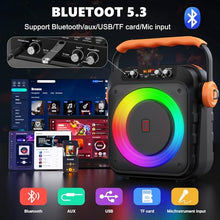 Load image into Gallery viewer, Karaoke Machine with 2 Microphones: HWWR Portable Bluetooth Speaker with 6.8&quot; Subwoofers, Karaoke Machine for Adults Kids with PA System, Karaoke Microphone &amp; DJ Lights for Home Party Outdoor
