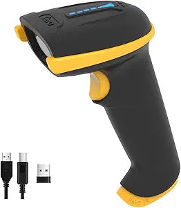 Tera Barcode Scanner Wireless Versatile 2-in-1 (2.4Ghz Wireless+USB 2.0 Wired) with Battery Level Indicator, 328 Feet Transmission Distance Rechargeable 1D Laser Bar Code Reader Handheld 5100 Yellow