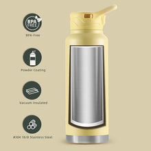 Load image into Gallery viewer, IDEUS Vacuum Insulated Water Bottle, 40 oz Stainless Steel Water Bottles with Straw and Spout Lid, Reusable Metal Water Bottle Leak Proof Gym Water Bottle, BPA-Free(Light Yellow)
