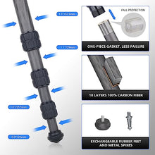 Load image into Gallery viewer, Carbon Fiber Tripod for Camera WEYLLAN 72.6&#39;&#39; Travel Camera Tripod Monopod, 32.5mm Carbon Camera Tripod Leg, Professional Carbon Travel Tripod for Sony Nikon Canon Fuji Dslr Camera (Without Ball Head)
