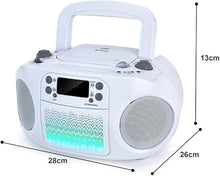 Load image into Gallery viewer, hPlay GC09 Kids Boombox, Top Loading CD Player, Bluetooth connectivity for Smartphones, Effortless AUX, USB, Radio and MP3 connectivity, Sing Along Function (Microphone not Included)- White
