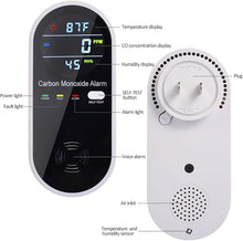 Load image into Gallery viewer, Carbon Monoxide Detectors, Carbon Monoxide Detector Plug in with Temperature Humidity Sensor Built-in, CO Level Monitor Alarm with Clear LCD Display Sound &amp; Light Warning for Home/Hotel/RV
