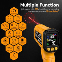 Load image into Gallery viewer, 50:1 Infrared Thermometer -58F to 1796F, Laser Temp Gun with Thermocouple Probe for Pizza Oven, HVAC, BBQ, High Temp Gun with Humidity Sensor, Accurate for Home and Industrial Use
