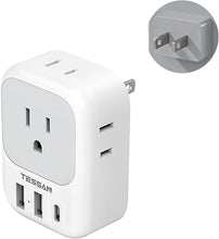 Load image into Gallery viewer, TESSAN 2 Prong to 3 Prong Adapter, Multi Plug Outlet Extender with 4 Outlets 3 USB Ports(1 USB C), Type A Travel Plug Converter for US to Japan, Philippines, Canada, Mexico, China, Thailand, Anguilla
