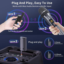 Load image into Gallery viewer, HWWR Karaoke Microphone Wireless Mic, Universal Professional UHF Dynamic Mic System with Receiver, Handheld Cordless Microphones for Singing,Wedding, DJ, Party, Speech, Church, Plug and Play
