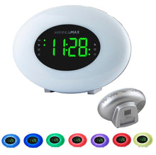 Load image into Gallery viewer, HANNLOMAX HX-162CR AM/FM PLL Radio with Alarm Clock, RGB Mood Light (7 Colors) and Dynamic Mode, 1&quot; LED Display with dimmer Function, AC Operation only (Silver)
