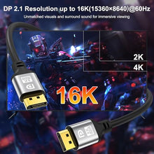 Load image into Gallery viewer, Jojobnj 16K DisplayPort Cable 3.3FT, 2.1 DP to DP Support 16K@60Hz, 8K@60Hz, 4K@144Hz, HBR3 32.4Gbps, HDR, G-Sync &amp; FreeSync Display Lead for Laptop Gaming Monitor PC TV
