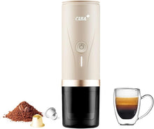 Load image into Gallery viewer, CERA+ Portable Espresso Machine, Self-Heating Electric Coffee Maker, 20 Bar Pressure Compatible with NS Pods &amp; Ground Coffee for Travel, Camping, Office, Home(Cream)
