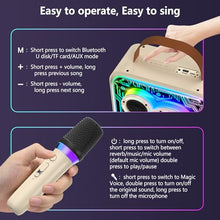 Load image into Gallery viewer, HWWR Karaoke Machine for Kids and Adults, Mini Portable Bluetooth 5.3 Karaoke Speaker with 2 Wireless Microphones, Popular Birthday Gifts for Girls Age 3-12+, Singing Machine with Party Lights
