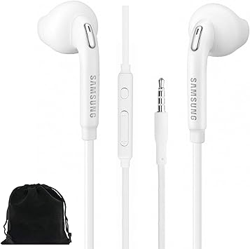 SAMSUNG Samung Wired Earbuds Original 3.5mm in-Ear Headphones Galaxy S10, S10 Plus, S10e Plus, Note 10, A71, A31 - Microphone & Volume Remote - Includes Black Velvet Carrying Pouch - White