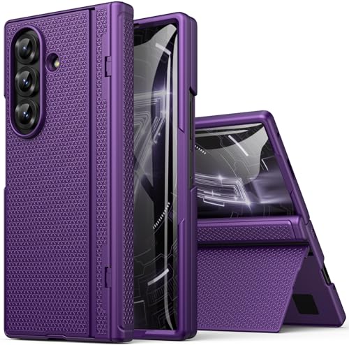 BXYJY for Samsung Galaxy Z Fold 7 Slim Case with Stand, Glass Screen Protector, Full Hinge Protection, Thin & Rugged, Shockproof Protective Phone Case Cover for Samsung Galaxy Z Fold7 2025, Purple