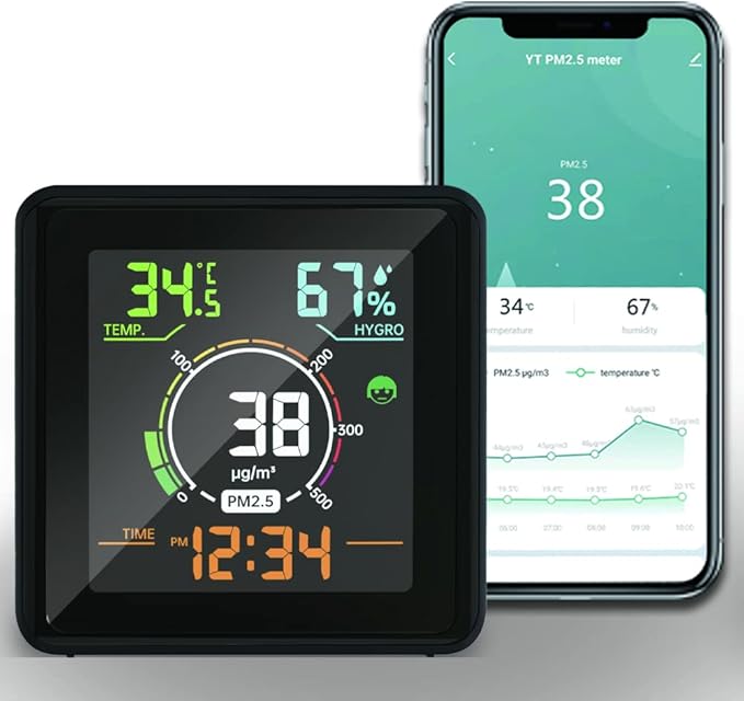 Smart Wi-Fi Air Quality Monitor, PM2.5 Detector, Temperature & Humidity Meter, Data Logger via App