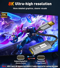 Load image into Gallery viewer, SWITCHFLUX 8K DisplayPort 1.4 to HDMI 2.1 Adapter [4K@120Hz,2K@165Hz] Uni-Directional DP Source to HDMI Display Converter Display Port for AMD/NVIDIA Cards PC (Not Compatible with PS5)
