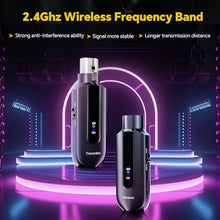 Load image into Gallery viewer, 2.4 Ghz Wireless Microphone Transmitter Receiver: Plug-on XLR Wireless Transmission System - 48V Phantom Power for Dynamic Microphone, Audio Mixer, PA System
