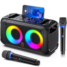 Load image into Gallery viewer, HWWR Karaoke Machine for Adults Kids, Bluetooth Party Karaoke Speaker with 2 Wireless Microphones for Singing, PA System with HiFi Sound/Dual 3&quot; Subwoofers/Echo Adjustment/Disco Lights for Home Party
