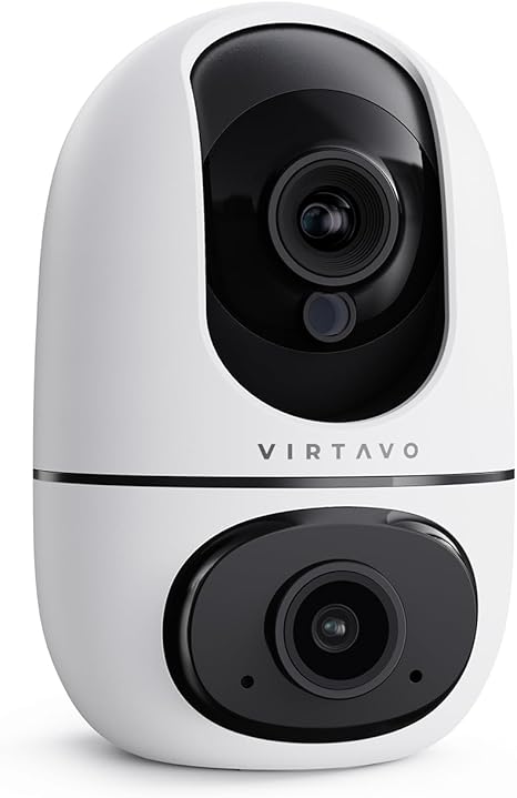 virtavo EggSentry Indoor Security Camera, Dual-Lens & Split View, 360° PTZ Baby Monitor & Pet Cam, Motion Tracking, 2-Way Audio, Night Vision, Cloud/SD Storage, Phone App, 2.4GHz WiFi