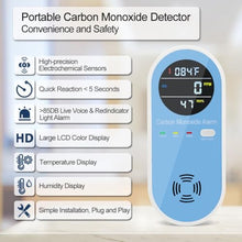Load image into Gallery viewer, KH Alert Plug in Carbon Monoxide Detector, 3 in 1 CO Temperature Humidity Monitor, Portable Carbon Monoxide Detector for Travel with Voice &amp; Light Warning - 1Pack
