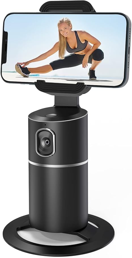 Auto Face Tracking Tripod, 360°Rotation Camera Phone Holder Auto Fast Following, Rechargeable Phone Stand for Live Video YouTube TIK Tok, Universal Stand Black(No app)