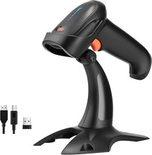 Load image into Gallery viewer, Tera Barcode Scanner Wireless 1D 2D QR with Stand: Battery Level Indicator 3 in 1 Works with Bluetooth 2.4G Wireless USB Wired Handheld Bar Code Reader with Vibration Alert HW0002 Black
