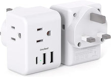 Load image into Gallery viewer, 2 Pack US to UK Ireland Travel Plug Adapter, Type G Power Plug Adapter with 3 Outlets 3 USB Ports(1USB C), European Travel Plug Adapter for USA to England London Scotland British Qatar Irish Hongkong
