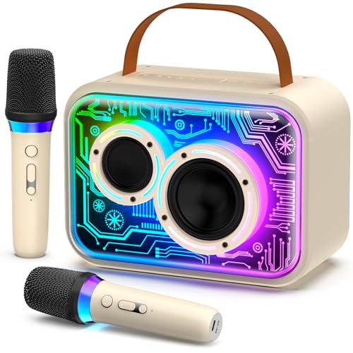 HWWR Karaoke Machine for Kids and Adults, Mini Portable Bluetooth 5.3 Karaoke Speaker with 2 Wireless Microphones, Popular Birthday Gifts for Girls Age 3-12+, Singing Machine with Party Lights