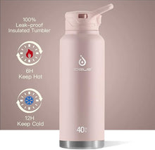 Load image into Gallery viewer, IDEUS Vacuum Insulated Water Bottle, 40 oz Stainless Steel Water Bottles with Straw and Spout Lid, Reusable Metal Water Bottle Leak Proof Gym Water Bottle, BPA-Free(Light Pink)
