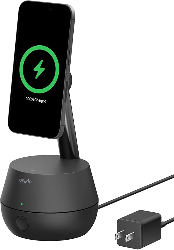 Belkin Wireless Charger Stand, Auto Face Tracking, Apple DockKit Certified, Tripod & MagSafe Compatible, No App Required, 360° Rotation, Influencer Content, Works w/FaceTime, TikTok, YouTube, etc.
