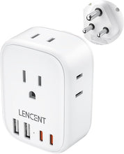 Load image into Gallery viewer, LENCENT US to India Power Plug Adapter, Indian Travel Adaptor with 4 Outlets, 4 USB Charger(2 USB C), Type D Plug Converter for USA to India Nepal Bangladesh Maldives Pakistan, Safe Grounded
