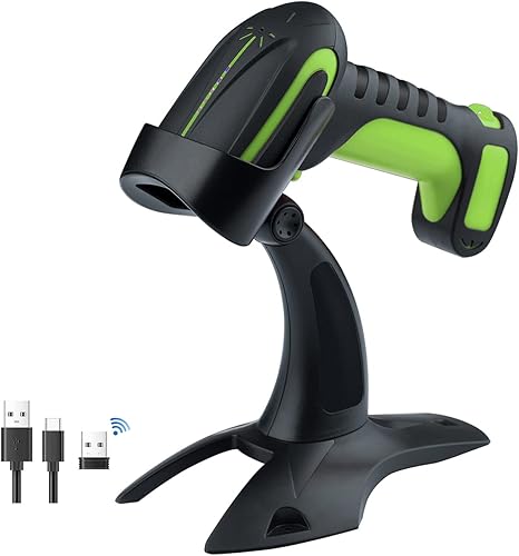 Tera Pro (Extreme Performance) Industrial Wireless Barcode Scanner 2D QR 1D Bar Code Reader 2.4G Wireless 2500mAh Compatible with Bluetooth Drop Resistant for Windows Mac Android iOS Model 8100 Green