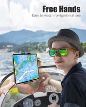 Load image into Gallery viewer, Wukanleng Tablet Holder for Boat Helm Bar Post Rod, 360° Rotation Universal Boat Handlebar Clamp Mount with Aluminum Alloy Base Compatible with iPad Pro 12.9/Air/Mini, Smartphones More Devices 4-13''
