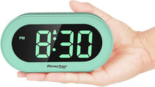 Load image into Gallery viewer, REACHER Kid&#39;s Alarm Clock for Bedroom, Mint Green LED Digit, 0-100% Dimmer, Outlet Powered, Adjustable Volume, Simple to Set and Use, Snooze, Small Size for Desk
