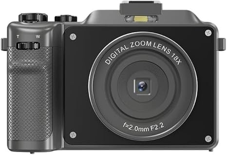 4K Digital Camera for Photography and Video, 64MP Auto-Focus Anti-Shake Vlogging Camera with 20X Digital Zoom, Flash, Compact Travel Camera with 64GB TF Card, 2 Batteries and Battery Charger, Gray