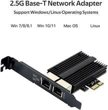 Load image into Gallery viewer, 2.5G Dual Port PCIe Ethernet Network Adapter to 2.5 Gigabit RJ45 LAN WiFi Card NIC Compatible with Intel I226 2500Mbps for Windows/Mac OS
