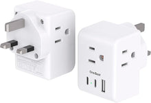 Load image into Gallery viewer, 2 Pack US to UK Ireland Travel Plug Adapter, Type G Power Plug Adapter with 3 Outlets 3 USB Ports(2 USB C), European Travel Plug Adapter for USA to England London Scotland British Qatar Irish HongKong
