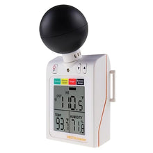 Load image into Gallery viewer, Wearable 2-in-1 WBGT + HI Heat Index Checker Wet Bulb Globe Temperature Heat Stress Meter Air Globe Temperature Humidity Tester with Dangerous Level Indicator Audible Alarm
