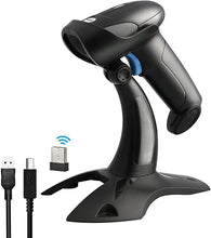 Load image into Gallery viewer, Sumicor 1D Barcode Scanner, 2.4G Wireless &amp; USB Connection Compatible with Windows 7 10 11, CCD Sensor Handheld Bar Code Reader with Holder (1D 2.4G Wireless)
