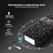 Load image into Gallery viewer, Lavinda Professional Electric Nail Drill Kit, 35000RPM Cordless Portable Machine for Acrylic Gel Nails, Rechargeable E File With Black Rhinestones, Manicure Tools (Black)
